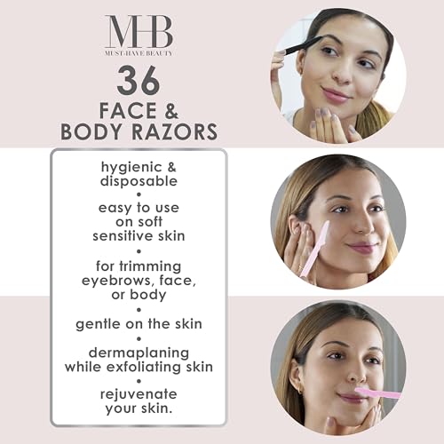 36pc Face & Body Razors Set - Pink & Black Disposable Razors for Face & Eyebrow Maintenance| Hair Removal Tool, Protective Caps & Reusable Storage Canister