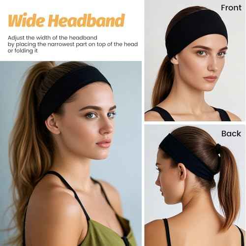 Headbands for Women - 6 Pack Wide Elastic Hair Bands | Stretchy Sweatbands Hair Bands | Soft Sports Thin Head Bands | Non-Slip Accessories Bands for Fashion, Washing Face, Workouts, Yoga, Daily Use