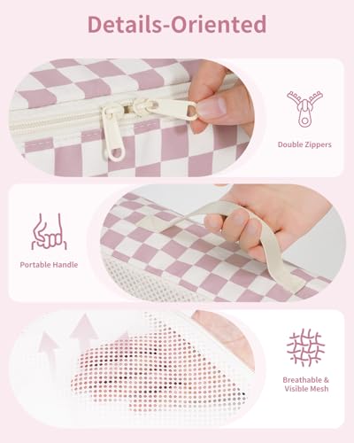 Narwey 7-Piece Checkered Packing Cubes Set for Travel - Dusty Pink
