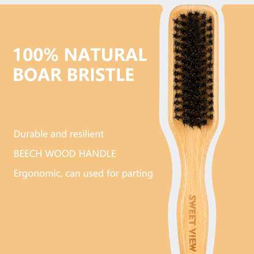 Boar Bristle Slick Back Hair Brush for Smooth Flyaways, Frizz, Sleek Ponytail, Buns and Edge Baby Hair, Teasing | Gel Comb Styling Accessories for Girls, Kids and Women