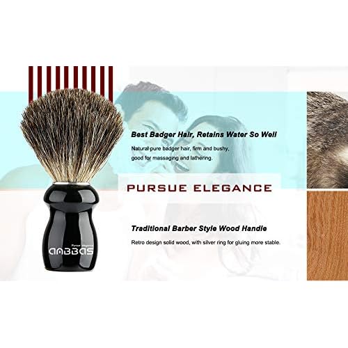 Anbbas Badger Shaving Brush and Stand,Black Wood Handle Brush with Contracted Design Resin Shaving Stand,2in1 Kit for Men Clsoe Shave