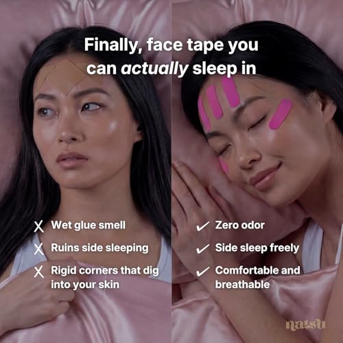 Overnight Anti Wrinkle Patches for Women - Japanese Face Tape for Forehead, Smile Lines - Stocking Stuffers Pre-Cut Kinesiology Face Tape in 2 Sizes - Skin Safe, Latex-Free
