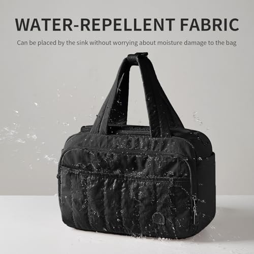 aji Travel Toiletry Bag for Women, Lightweight Large Wide-open Makeup Bag with Luggage Trolley Strap, Water-resistant Multiple Pockets for Accessories,Essentials, Toiletries, Mousse Black