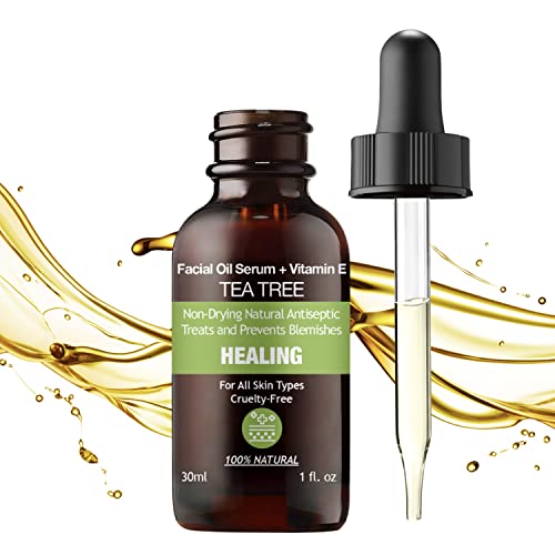 100% NATURAL TEA TREE OIL Vegan Facial Serum for Sensitive Oily Skin Acne Prone with Vitamin E Jojoba Oil Gua Sha 30ml Glass skin Clear Care Non-Greasy and Fast Absorbing Formurla PURIFECT MADE IN USA