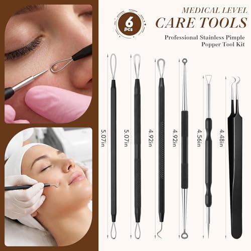ZASZO 6-Piece Stainless Steel Pimple Extractor Tool Kit