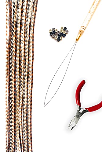 Natural Hair Feathers Kit with Pliers, Beads & Loop Tool