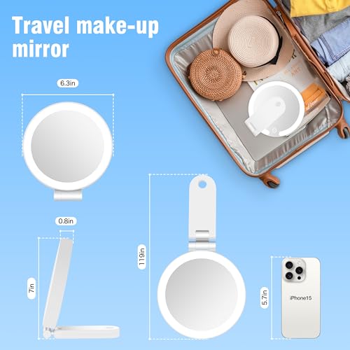 Travel Lighted Makeup Mirror 20X/1X | Foldable Handheld with 3 Color LED, Rechargeable
