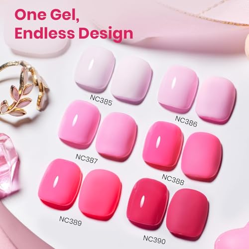 Beetles Pink Gel Polish Set - Pinks Escape 15ML/0.51Fl Oz, 6 Colors Hema Free Pink Gel Nail Polish Set, Same Color Same Bottle, Valentines Nails, Long Lasting Soak Off UV LED Nail Lamp Gifts for Her