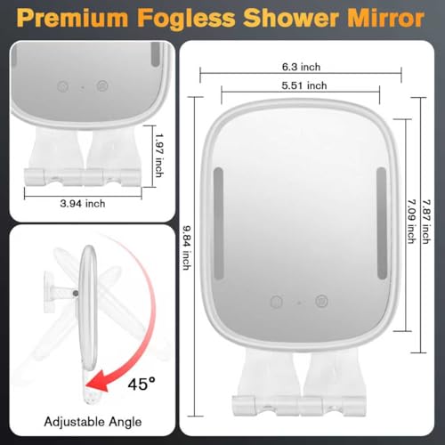 Heated Fogless Shower Mirror with LED Light & Razor Holder