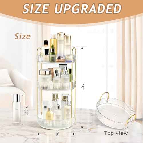 360 Rotating Makeup Organizer for Vanity,3 Tier Large Capacity Skincare Organizers,Bathroom Counter Organizer, transparent Spinning Perfume & Vanity Organizer (White, 3 Tier)