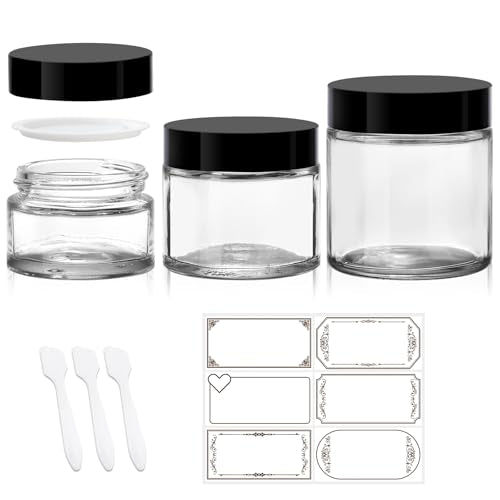 3 Pack Clear Glass Jars (4oz, 2oz, 1oz) with Lids & Spatulas