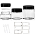 3 Pack Clear Glass Jars (4oz, 2oz, 1oz) with Lids & Spatulas