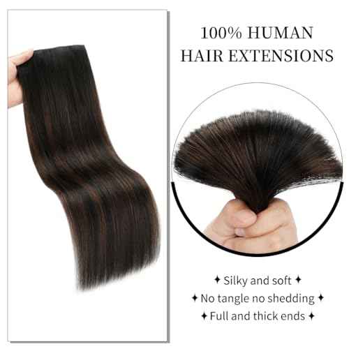 Winsky Hair Extensions Real Human Hair - One Piece Brown Balayage Remy Hair Extensions Clip on 100gram for Women (22inch, #1BT4P1B)