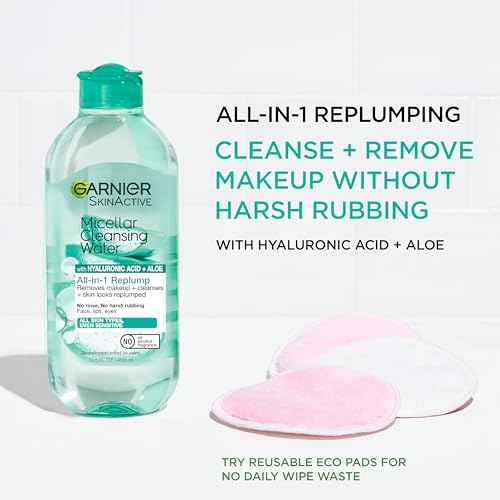 Garnier Micellar Water with Hyaluronic Acid, Facial Cleanser & Makeup Remover, Hydrating and Plumping, For All Skin Types, Vegan, Cruelty Free, 13.5 Fl Oz (400mL), 1 Count