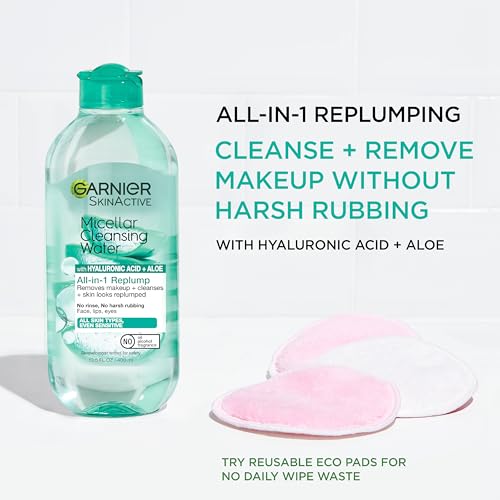 Garnier Micellar Water with Hyaluronic Acid - Hydrating Makeup Remover & Facial Cleanser, All Skin Types, 13.5 Fl Oz