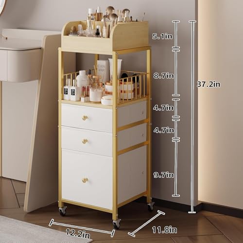 Makeup Organizer Cart with Drawers, Floor Skincare Organizers Make Up Organizers-Vanity Organizer Cosmetic Display Cases Holder for Skin Care Perfume Nail Polish Brush Hair Tool£¨Gold£©