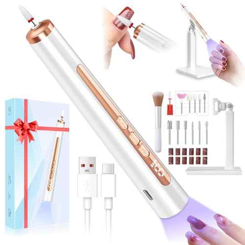 Electric Nail Drill with U V Light, Cordless Nail Drills Professional, Portable Electric Nail File Kit Rechargeable Efile Nail Drills for Acrylic Gel Nail Manicure Nail Drill Kit for Salon Home