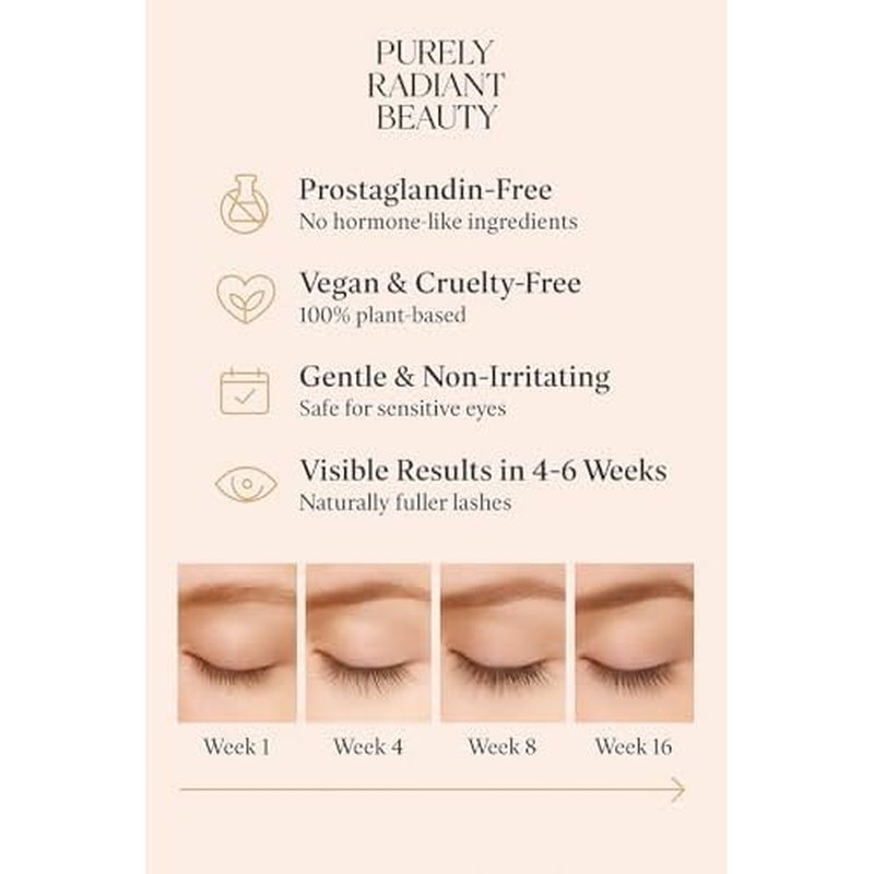 Beauty Eyelash Growth Serum ? Prostaglandin-Free Lash & Brow Enhancer for Longer, Thicker Lashes ? Vegan, Cruelty-Free, Castor Oil Based ? Natural Lash Serum for Growth