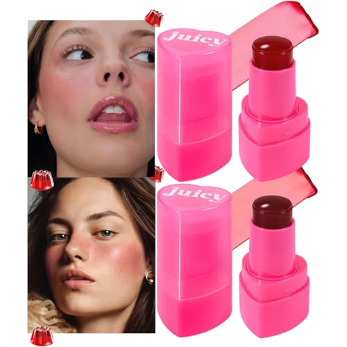 Multi-Use Water Jelly Tint Stick Sheer Lip & Cheek Stain Finish, 3-In-1 Cheek Blush & Eyeshadow & Lip Tinted Long-Lasting Moisture - 1,000+ Swipes Per Stick (03+04, 0.64oz)