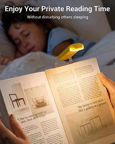 DEWENWILS Rechargeable Book Reading Light for Reading at Night, LED Clip on Booklight for Kids, Portable Bookmark Light, Warm White, Brightness Adjustable for Eye Care (Yellow)