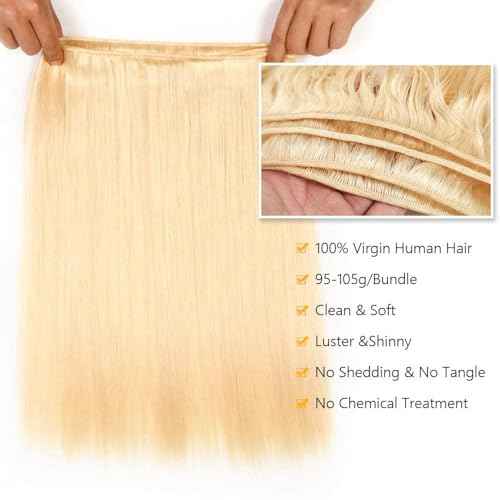 QTHAIR 613 Blonde Bundles 16" 18" 20" 300g 16A Grade Brazilian Virgin Straight Human Hair 3 Bundles 100% Unprocessed Virgin Remy Blonde Hair Weave For Women