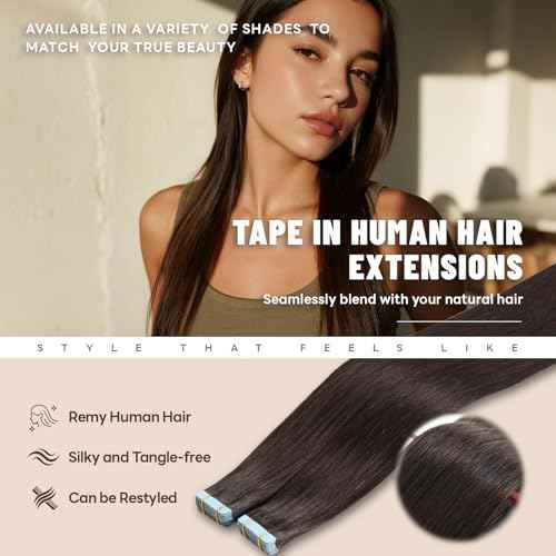 Tape in Hair Extensions Human Hair 20 Inch 50g 20Pcs Remy Human Hair Extensions Invisible Straight Seamless Tape in Extensions (20in, 50g, #2)