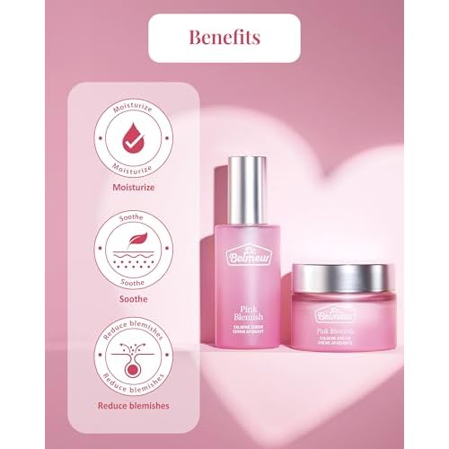 DR. BELMEUR Pink Blemish Calming Serum (1.7fl oz) - Hydrating, Soothing Korean Skin Care for Sensitive Skin. Vegan Hyaluronic Acid, Niacinamide.
