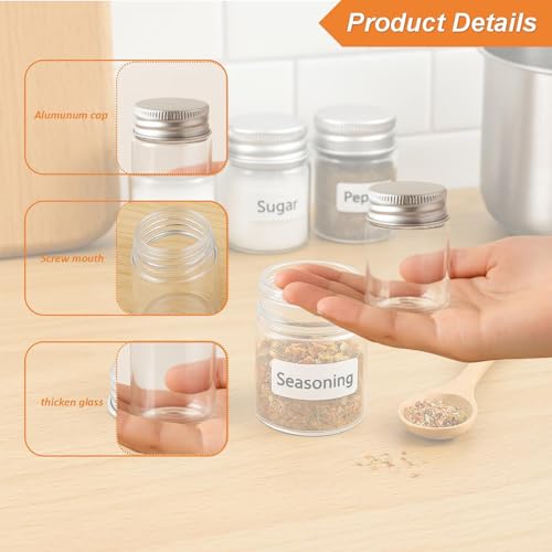 30 Pack 15ml/0.5Oz Clear Glass Jars with Aluminum Screw Lids Small Refillable Bottles Leakproof Empty Mini Containers for Samples, Spices, Beads, Cosmetics, DIY Crafts (4cm x 3cm)