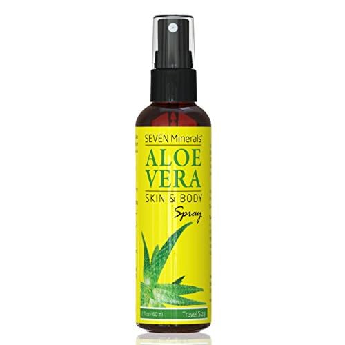 Seven Minerals Travel Size Organic Aloe Vera Spray with 100% Pure Aloe From Freshly Cut Aloe Plant, Not Powder - No Xanthan,So It Absorbs Rapidly With No Sticky Residue (2 fl oz) (Pack of 2)