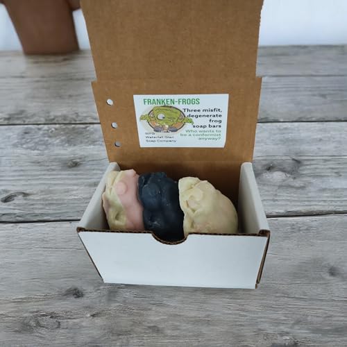 WFG Waterfall Glen Soap Company Franken Frogs Vegan Soap Bars, Box of 3, Assorted Designs