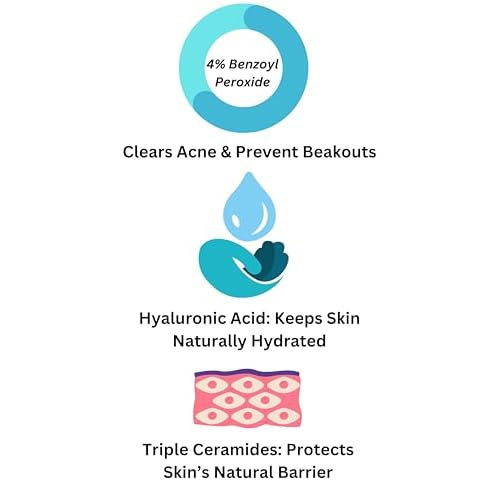 Creamy Acne Foaming Wash 4% Benzoyl Peroxide Face Wash With Hyaluronic Acid & Ceramides Gentle Daily Acne Skin Care 6.76 Fl Oz
