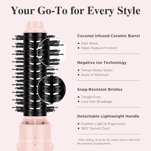 Aima Beauty 4-in-1 Blow Dryer Brush - Ionic, 3 Attachments, Less Heat Damage