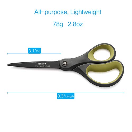 LIVINGO Sharp Scissors All Purpose - 2 Pack 8 Inch Titanium Coated Non Stick Steel Shears Heavy Duty for Office Home School Sewing Crafting Cutting Paper Fabric, Comfortable Grip (Gray & Green)