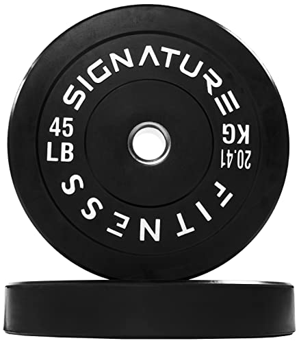 Signature Fitness 2" Olympic Bumper Plate Weight Plates with Steel Hub, 45LB, Pair