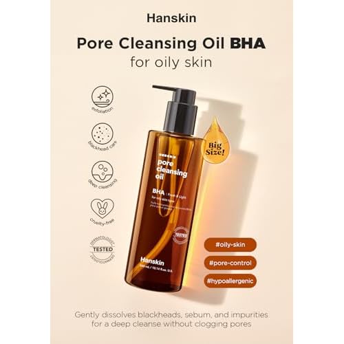 Hanskin BHA Pore Cleansing Oil, Gentle Blackhead Cleanser and Makeup Remover for Combination and Oily Skin, Korean Skincare [BHA/10.14 oz]