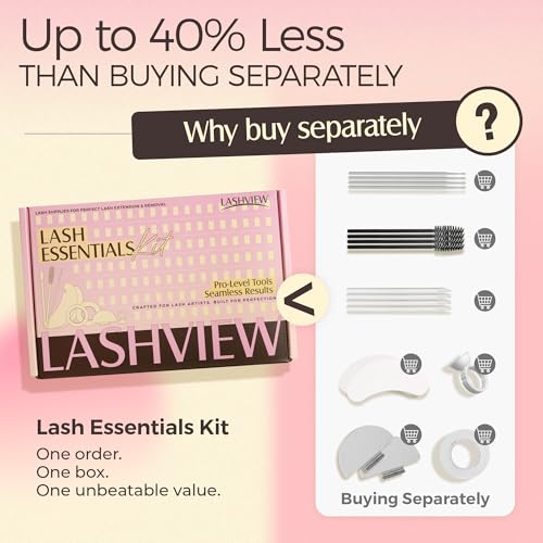 LASHVIEW 253 PCSLash Supplies Kit Lash Essentials Tools Kit Lash Supplies for Perfect Lash Extension & Removal Include Lash Pads/Eyelash Brush/Lash Tape/Glue Rings/Lash Mirror