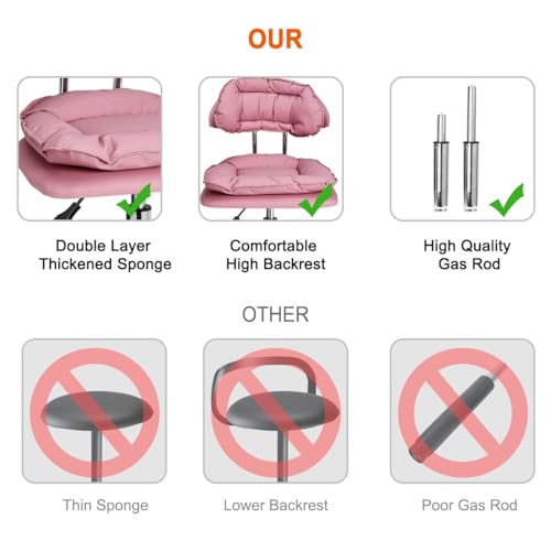 JOSTZHXIN Rolling Stool with Backrest, Home Office Rolling Stool Chair, Thickened Seat Cushion, Adjustable Height Swivel Chair for Nail Shop Salon Spa Massage Tattoo,Pink