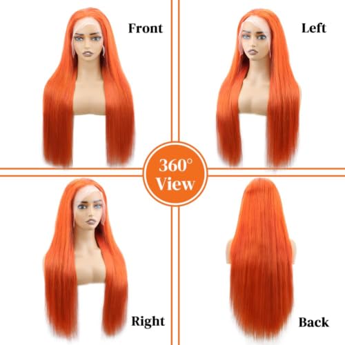 Ginger Orange 24in 13x6 HD Lace Front Human Hair Wig 200% Density