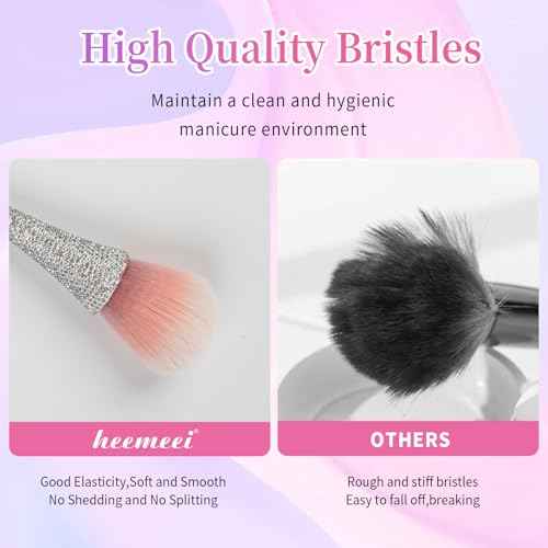 Nail Dust Brush with Shiny Rhinestones, Dust Brush for Nails, Fluffy Nail Duster Brush for Acrylic Nails Powder Remover, Acrylic Cleaning Brush Acrylic Nail Tools