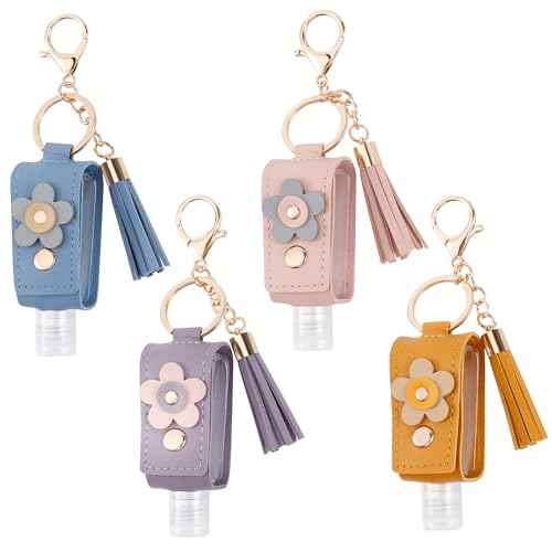4Pcs Hand Sanitizer Keychain, 30ml Refillable Portable Hand Sanitizer for Toiletry Lotion Liquid Soap Shampoo