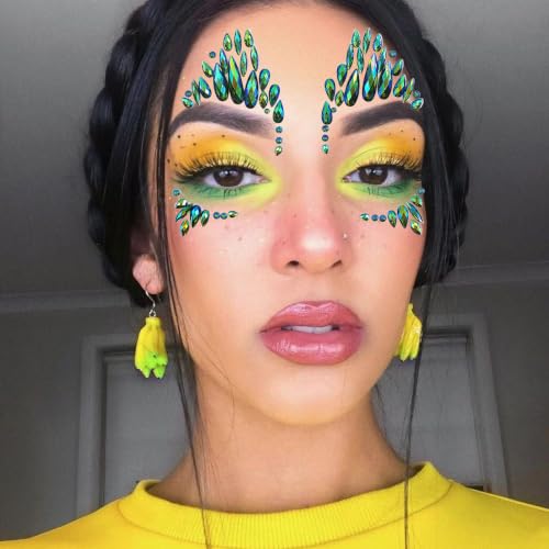 Green Face Gems Rhinestone Stickers - Festival Costume Accessories