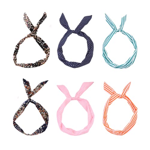 6Pcs Twist Bow Headbands with Wired Rabbit Ears