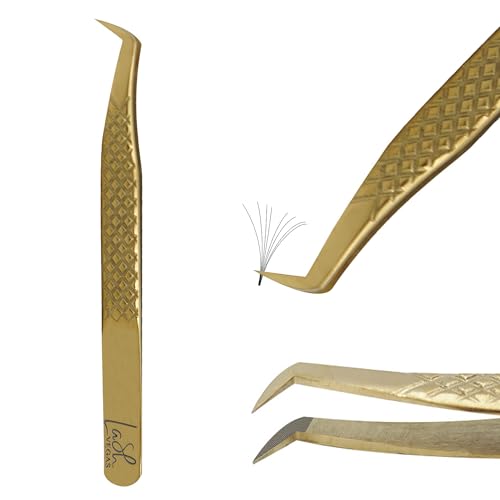 Slim Curved Bootie Tweezer - Diamond Grip Lash Tweezers for Eyelash Extensions - Fiber Tip Lash Tweezers for Classic & Volume Lash Extensions ? Gold