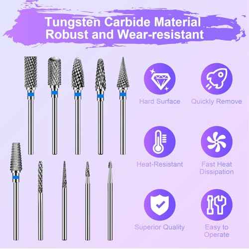 Diesisa 10PCS Nail Drill Bits Set - Tungsten Carbide Nail Bits for Acrylic Nails - 3/32" Shank Drill Bits Professional Electric Nail Bits For Nail Drill - Removal Bit Nail Drill for Home Salon-Blue