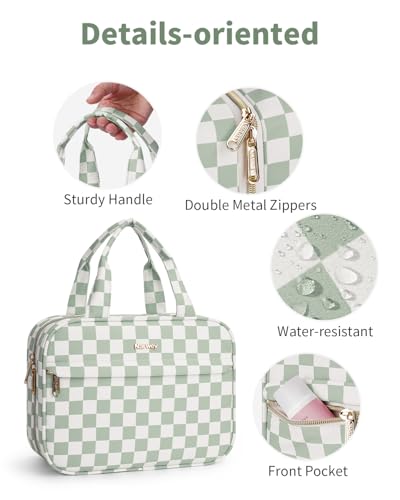 Narwey Hanging Toiletry Bag for Women - Mint Green Checkerboard