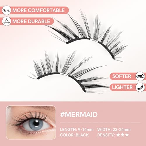 Magnetic Eyelashes with Applicator Natural Reusable Soft Magnets Lashes Without Eyeliner, Glue-free Lightweight, Waterproof, Easy to Wear, No Makeup Remover Required(Mermaid Style)