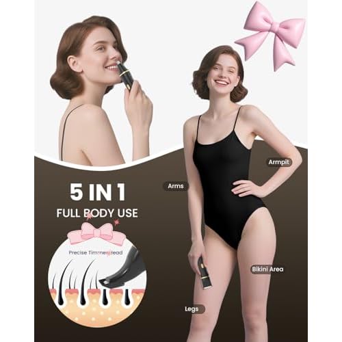 Bikini Trimmer for Women,5 in 1 Waterproof Electric Razors for Women Pubic Facial Nose Body Leg Hair Removal, Anniversary Birthday Christmas gifts for women self care, Stocking Stuffers for Teen Girls