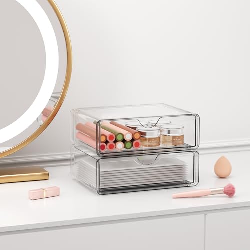 Bathroom Counter Organizer Clear - 3Pcs Stackable Makeup Countertop Organizer for Vanity - Multi-Purpose Skin Care Lipstick Cosmetic Organizer
