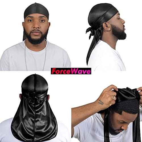 4PCS Silky Durags for Men Women 360 Waves with 1 Wave Cap, Silky Satin Durag Extra Long Tails