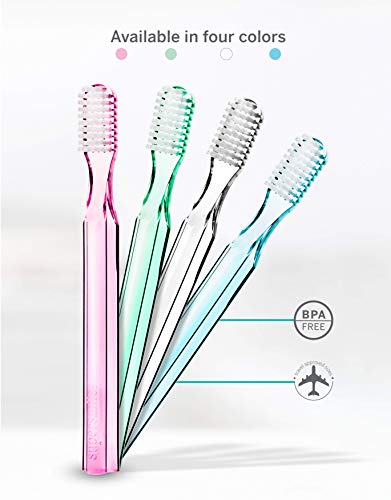 Supersmile New Generation Toothbrush w/ Patented 45° Soft Nylon Bristles - Whitening Tooth Brush w/ Ergonomic Handle Guarantees ADA Recommended Brushing Angle for Adults & Children (Clear),1 Count